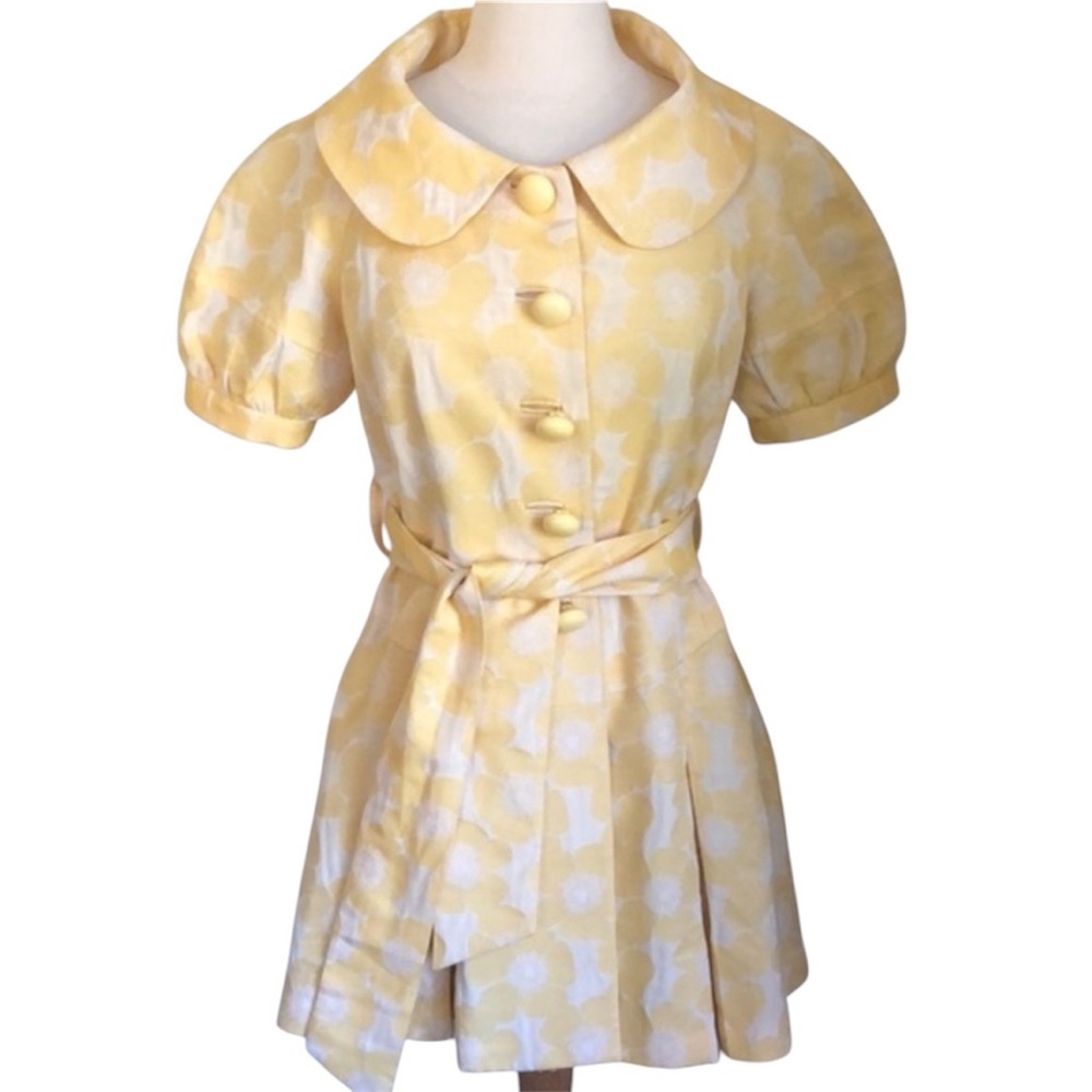 Vintage Cynthia Steffe Yellow & ivory short sleeve Dress/Coat Size 8